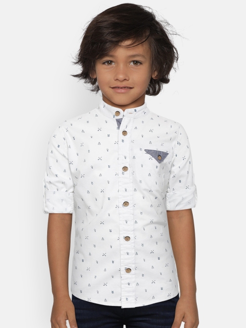 

Flying Machine Boys White & Navy Blue Printed Casual Shirt