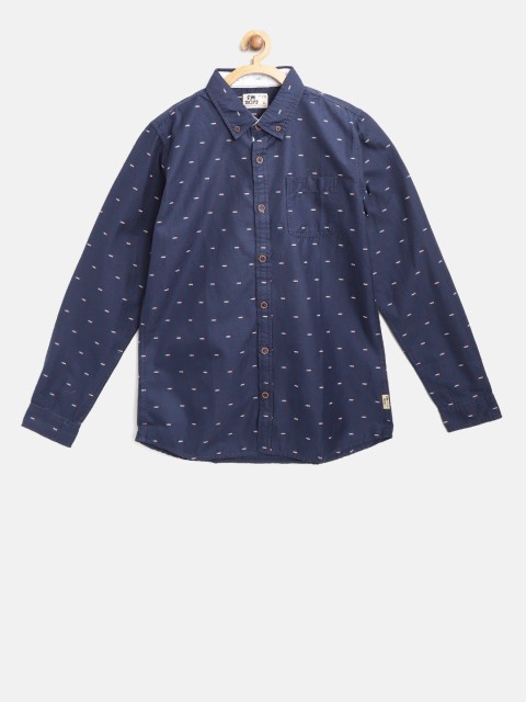 

Flying Machine Boys Navy Blue Regular Fit Printed Casual Shirt