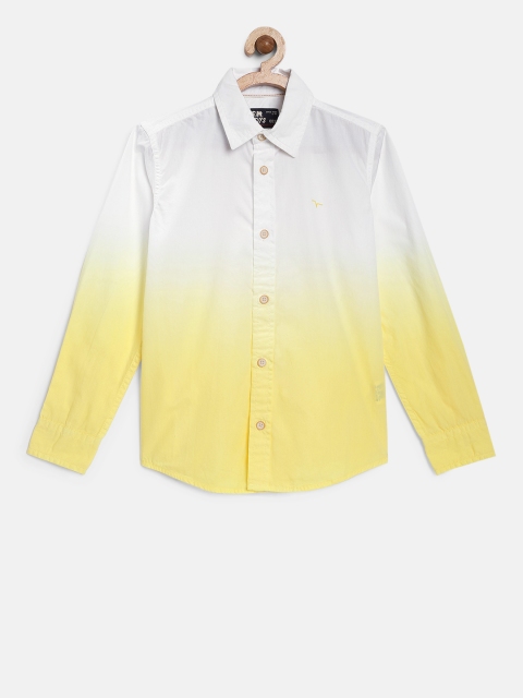 

Flying Machine Boys White & Yellow Regular Fit Colourblocked Casual Shirt