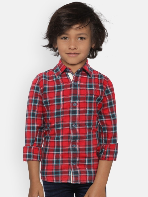 

Flying Machine Boys Red & Navy Blue Regular Fit Checked Casual Shirt