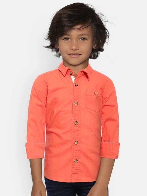 

Flying Machine Boys Coral Orange Regular Fit Solid Casual Shirt