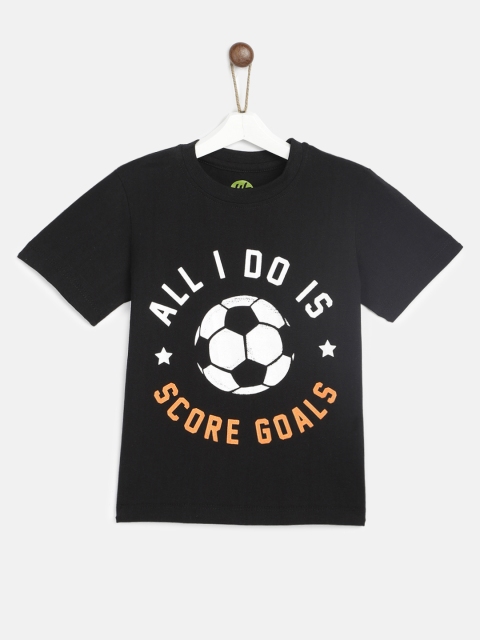 

YK Boys Black Printed Round Neck T-shirt