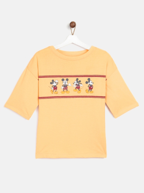 

YK Disney Girls Yellow Printed Round Neck T-shirt