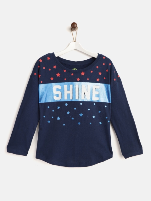 

YK Girls Navy Blue & Red Printed Round Neck T-shirt