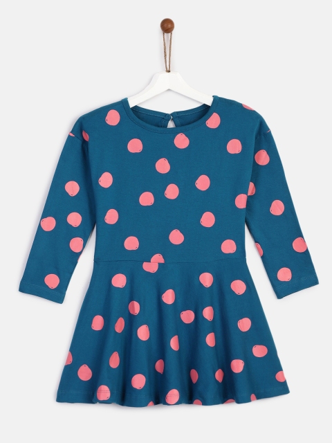 

YK Girls Blue & Pink Printed Fit & Flare Dress