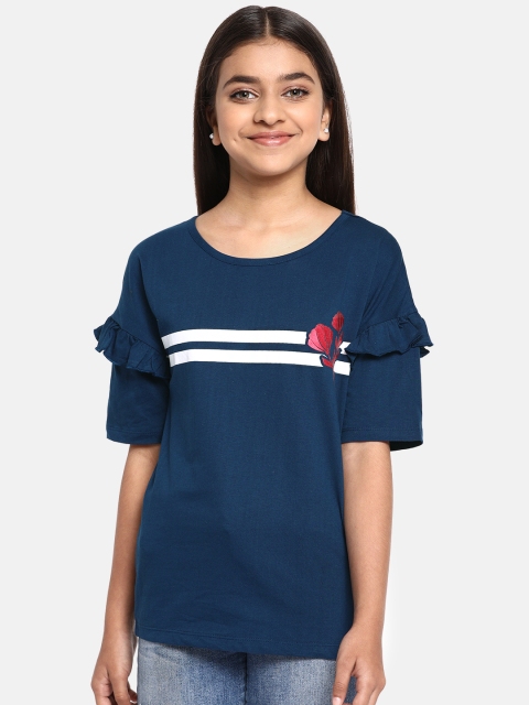 

YK Girls Navy Blue & White Striped Top