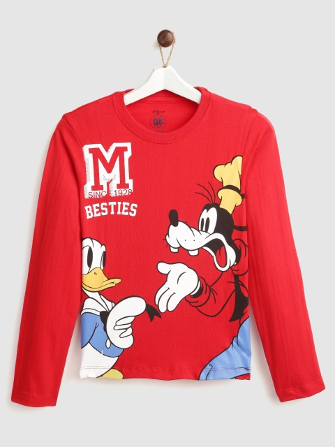 

YK Disney Boys Red & White Cartoon Print Round Neck T-shirt