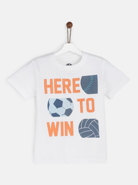 

YK Boys White Orange Printed Round Neck Pure Cotton T-shirt