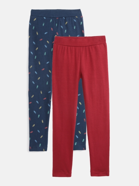 

YK Girls Pack of 2 Ankle-Length Leggings, Red