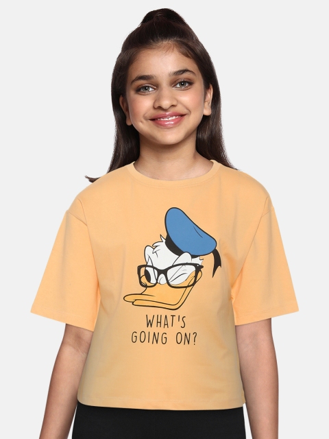 

YK Disney Girls Mustard Donald Duck Printed Round Neck T-shirt
