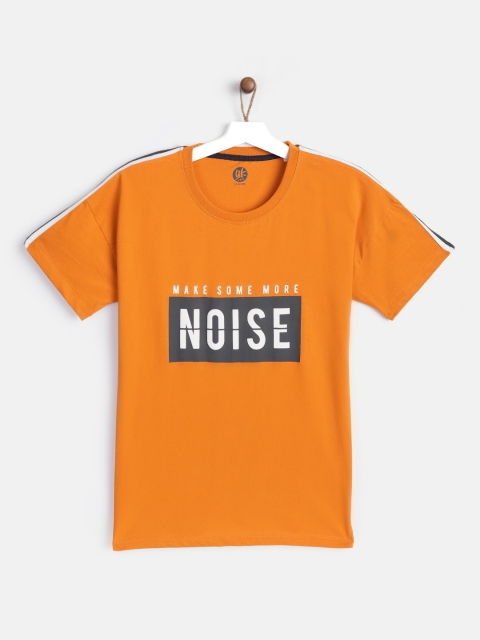 YK Boys Orange Printed Round Neck T-shirt