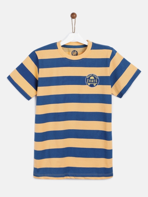 

YK Boys Yellow & Blue Striped Round Neck T-shirt