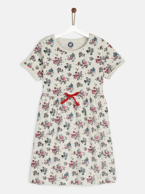 

YK Girls Grey Melange Ditsy Floral Print Fit and Flare Dress