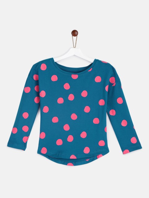 

YK Girls Blue Printed Round Neck T-shirt