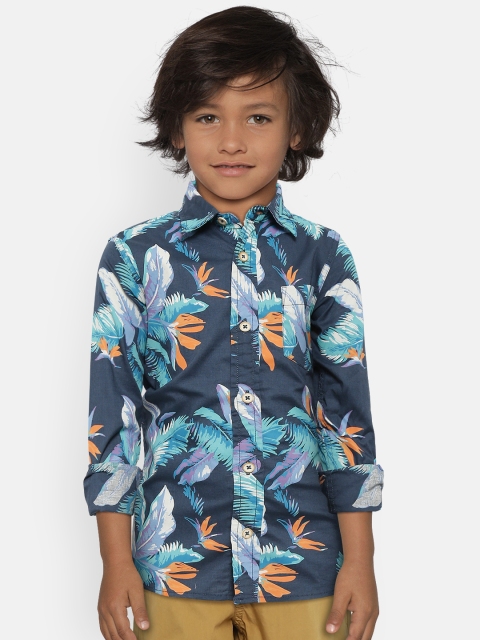 

Flying Machine Boys Navy Blue & Green Regular Fit Printed Casual Shirt