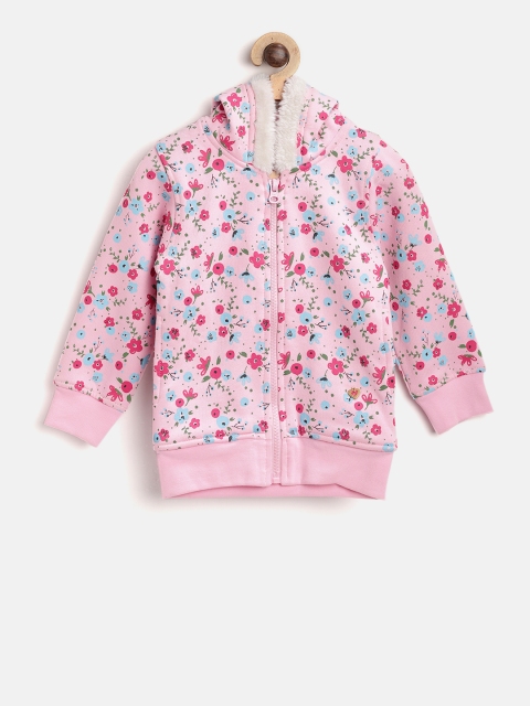 

612 league Girls Pink & Blue Printed Hooded Sweatshirt