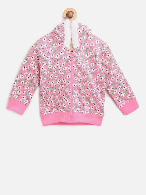 

612 league Girls Pink & White Floral Print Hooded Sweatshirt