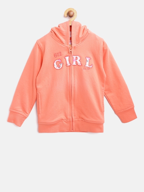 

612 league Girls Peach-Coloured Applique Detail Hooded Sweatshirt