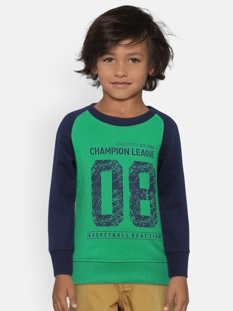 

612 league Boys Green & Navy Blue Printed Sweatshirt