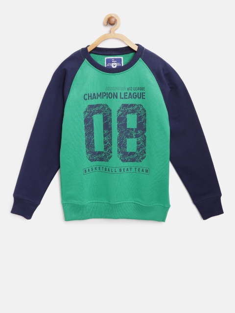 

612 league Boys Green & Navy Blue Printed Sweatshirt