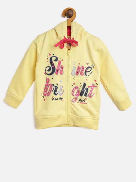 

612 league Girls Yellow Printed Hooded Sweatshirt
