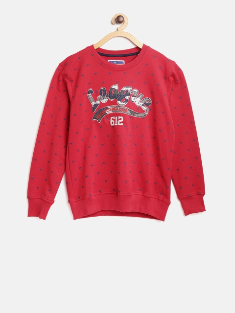 

612 league Boys Red & Navy Blue Printed Sweatshirt