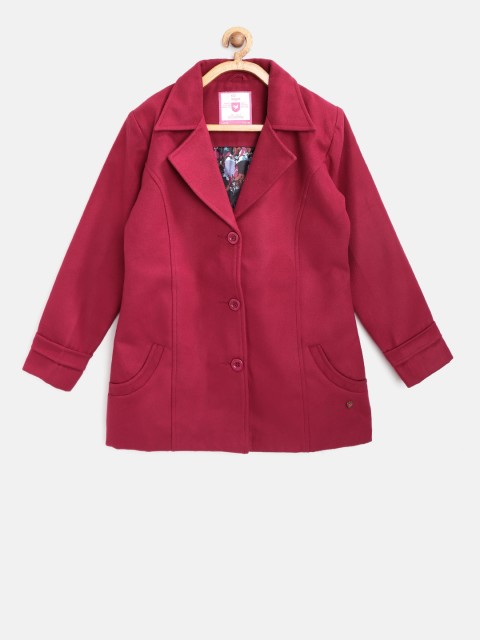 

612 league Girls Magenta Solid Long Coat