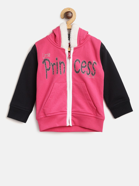 

612 league Girls Pink & Black Printed Hooded Sweatshirt