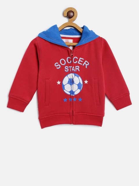 

612 league Boys Red Printed Hooded Sweatshirt
