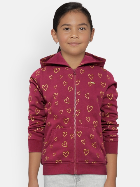 

612 league Girls Burgundy & Golden Printed Hooded Sweatshirt