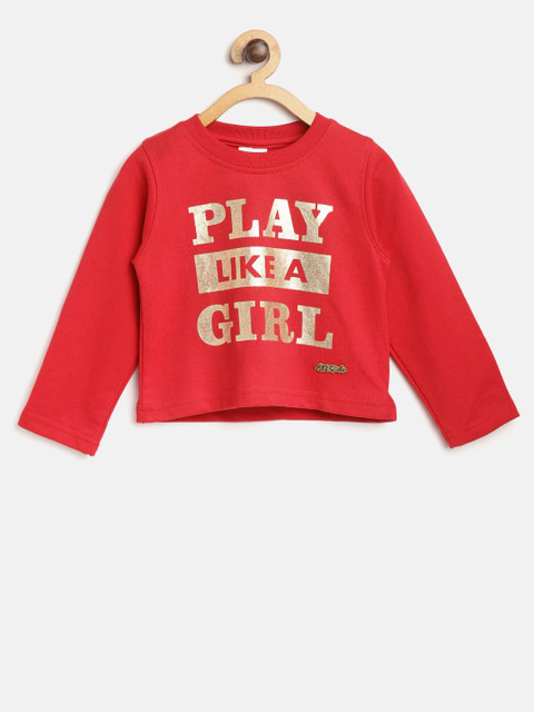 

612 league Girls Red & Golden Printed Sweatshirt