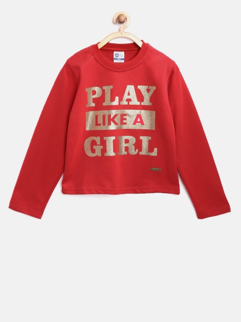 

612 league Girls Red & Golden Printed Sweatshirt