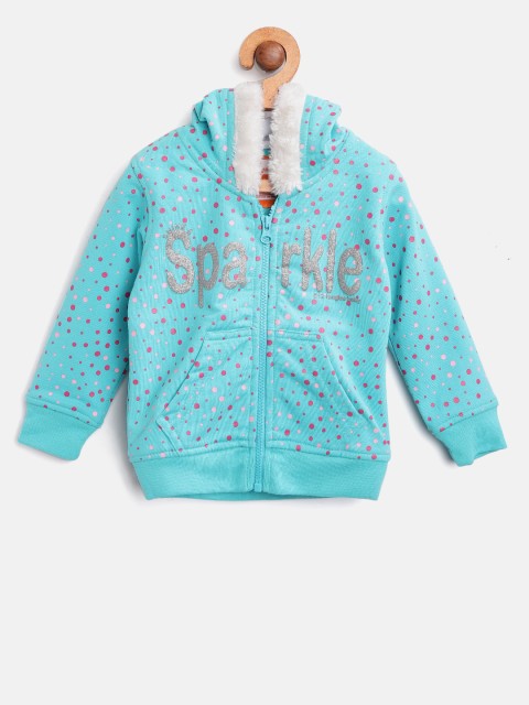 

612 league Girls Blue & Pink Printed Hooded Sweatshirt