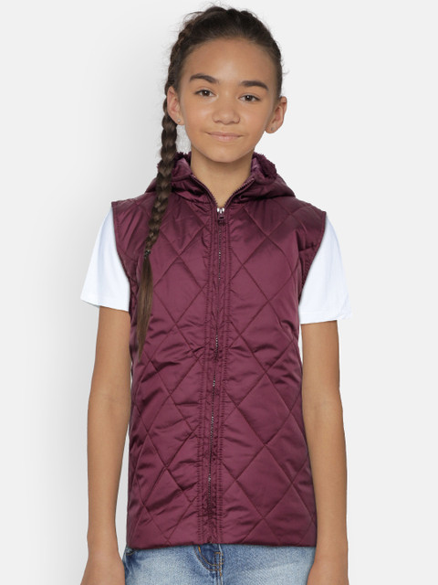 

612 league Girls Burgundy Solid Hooded Quilted Jacket