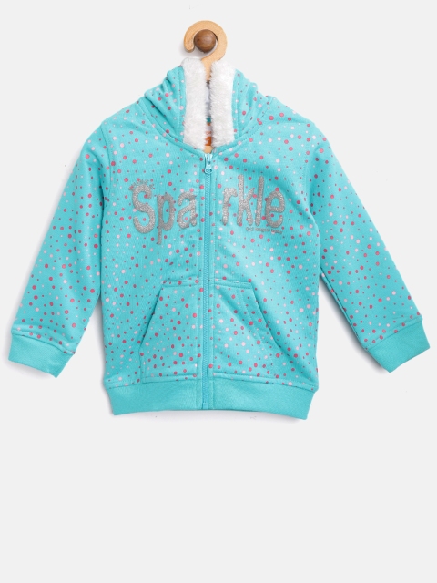 

612 league Girls Blue & Pink Printed Hooded Sweatshirt