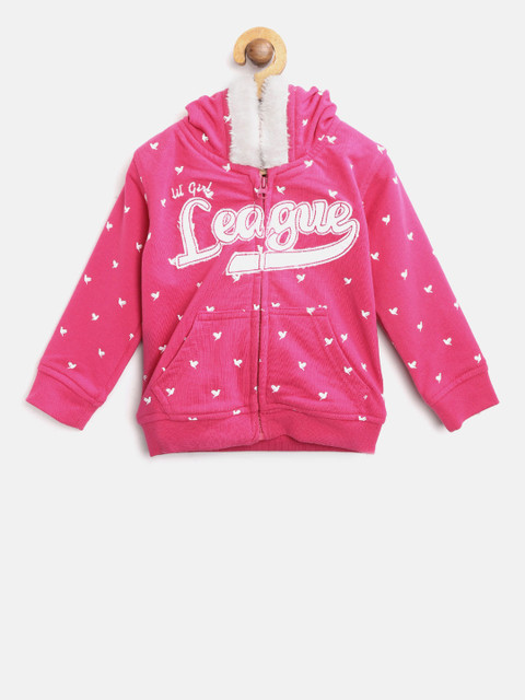 

612 league Girls Pink & White Printed Hooded Sweatshirt