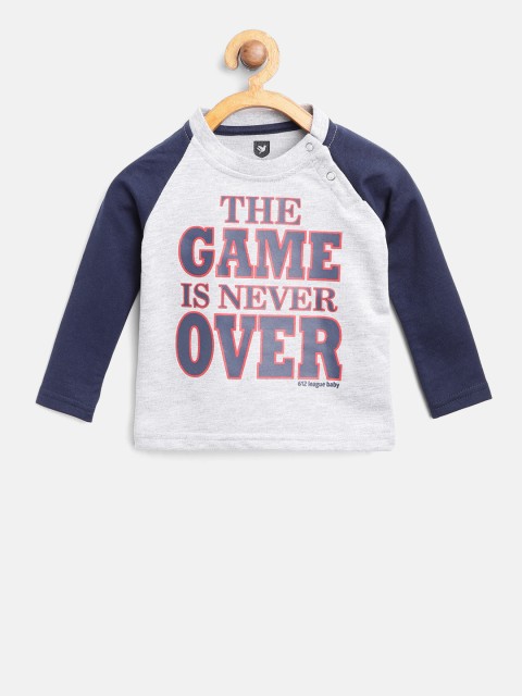 

612 league Boys Grey Melange & Navy Blue Printed Sweatshirt