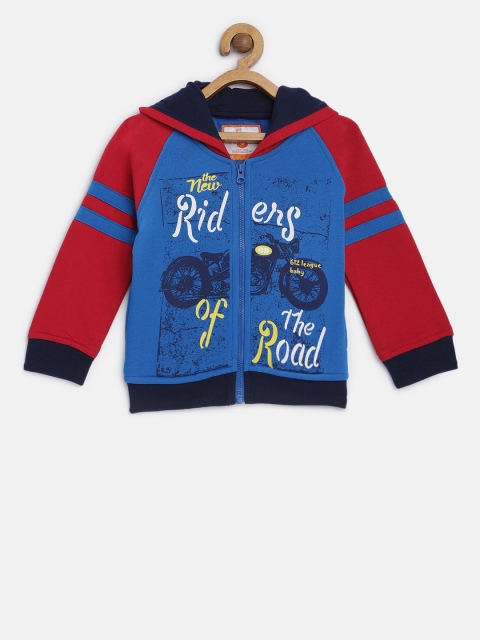 

612 league Boys Blue & Red Printed Hooded Sweatshirt