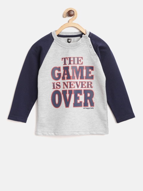 

612 league Boys Grey Melange & Navy Blue Printed Sweatshirt