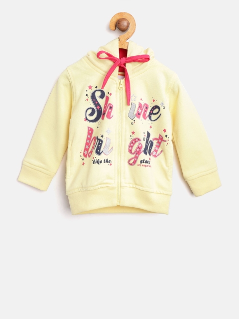 

612 league Girls Yellow Printed Hooded Sweatshirt