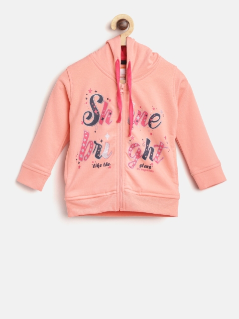 

612 league Girls Peach-Coloured Printed Hooded Sweatshirt