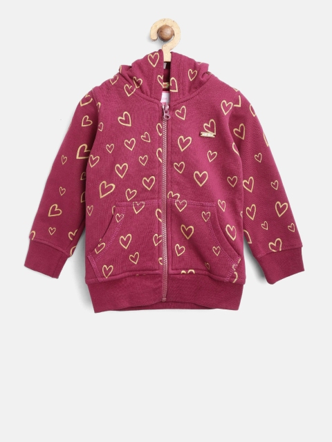 

612 league Girls Burgundy & Golden Printed Hooded Sweatshirt