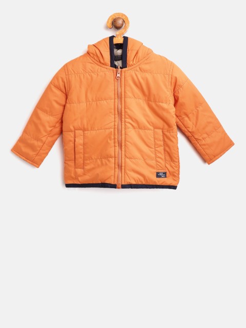 

612 league Boys Orange & Olive Green Hooded Reversible Quilted Jacket