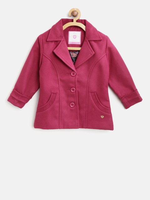 

612 league Girls Wine-Coloured Solid Overcoat, Burgundy