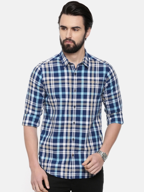 

ColorPlus Men Blue & White Slim Fit Checked Casual Shirt