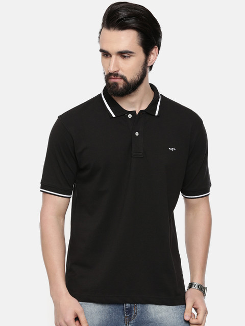 

ColorPlus Men Black Tailored Fit Solid Polo Collar T-shirt