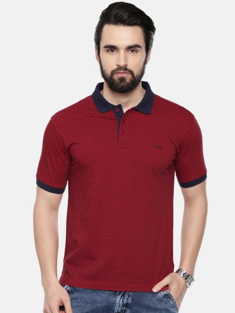 

ColorPlus Men Red Navy Blue Printed Slim Fit Polo Collar Pure Cotton T-shirt
