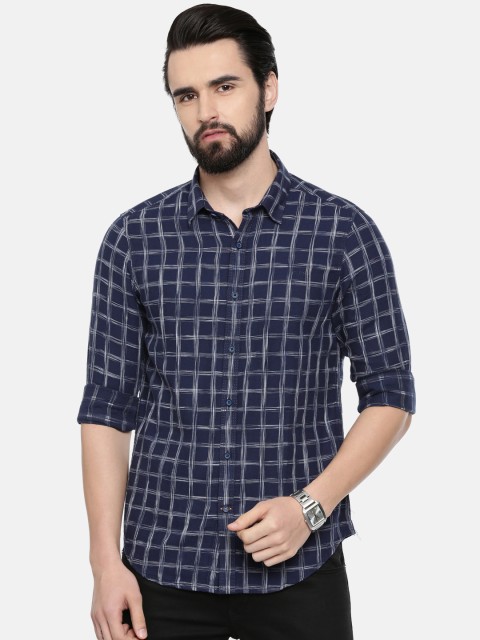 

ColorPlus Men Navy Blue & White Slim Fit Checked Casual Shirt