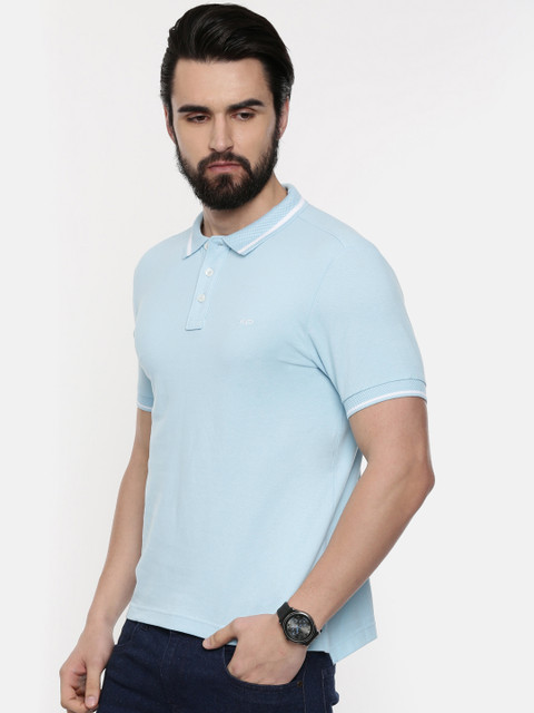 

ColorPlus Men Blue Slim Fit Solid Polo Collar T-shirt