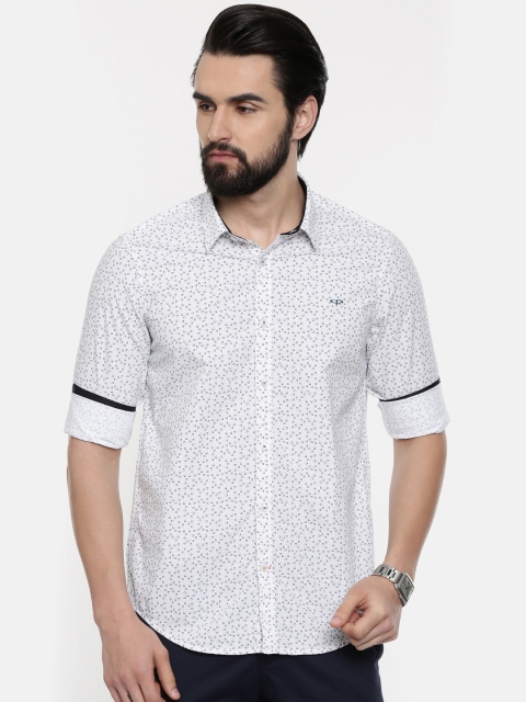 

ColorPlus Men White & Teal Blue Slim Fit Printed Casual Shirt